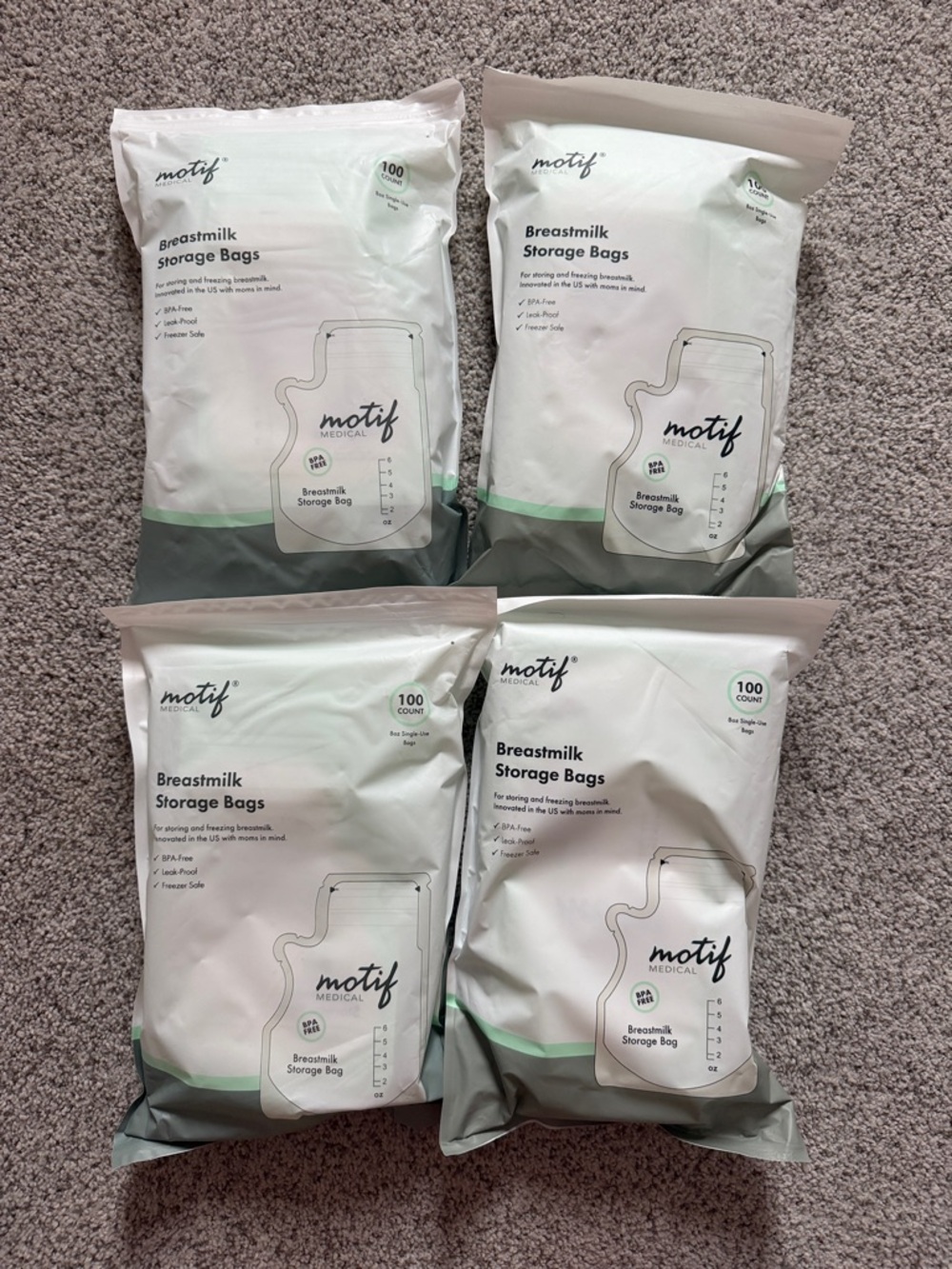 motif Medical Breastmilk Storage Bags - White (4 Pack) 400 total